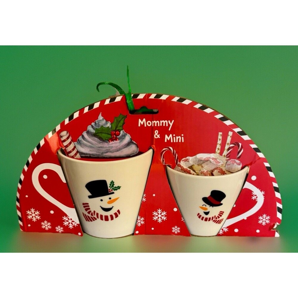 Holiday Time Christmas Snowman "Mommy & Mini" ceramic mug set